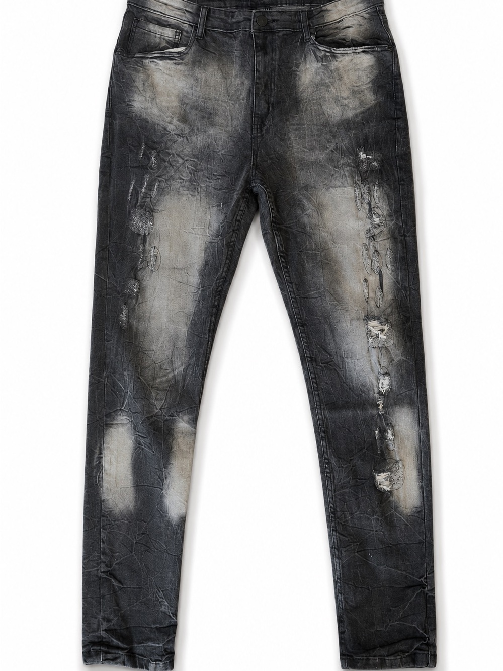 Reason Men's Black Washed Skinny Jeans with Distressed Detailing